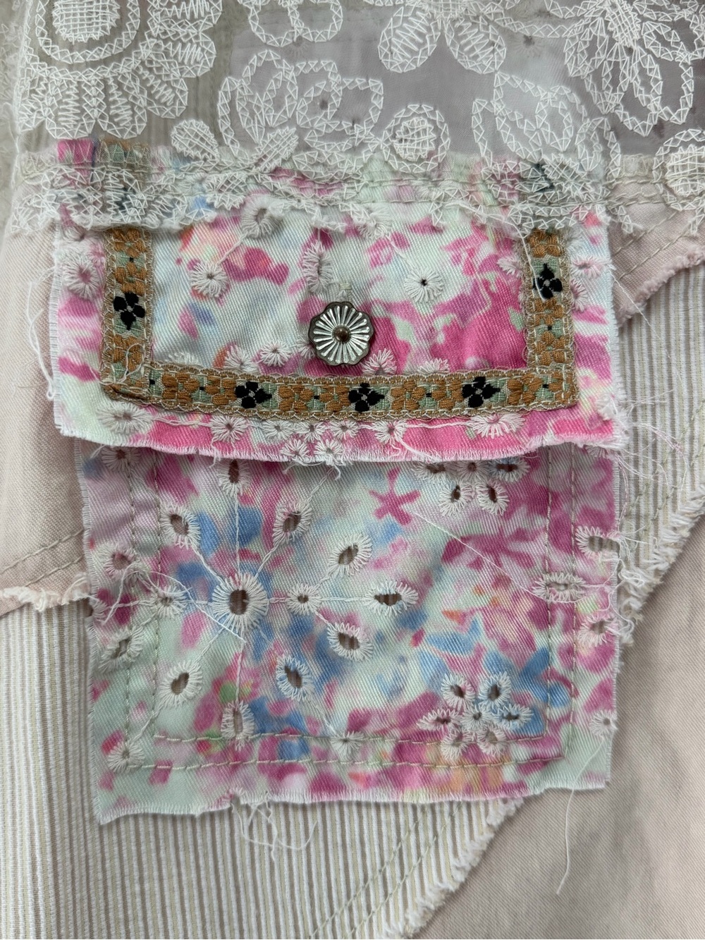 POL Pink Patchwork Lace Button-Front Jacket - Picture 6 of 8